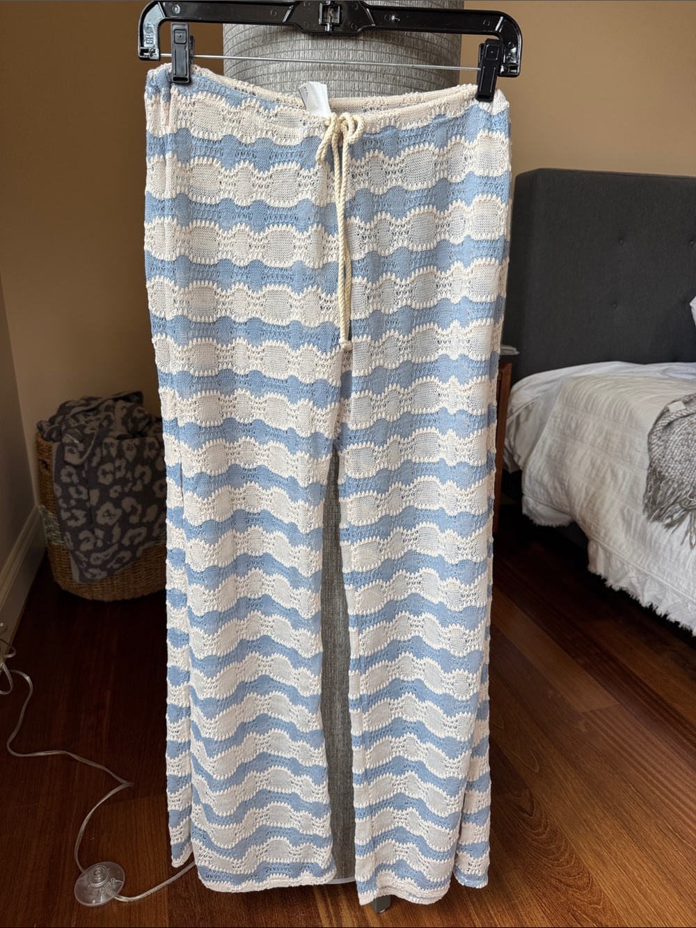 BECCA Light Blue & White Wave Knit Coverup Pants